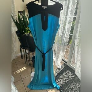 New York & Company Blue Black Maxi Dress XL Sleeveless Belted